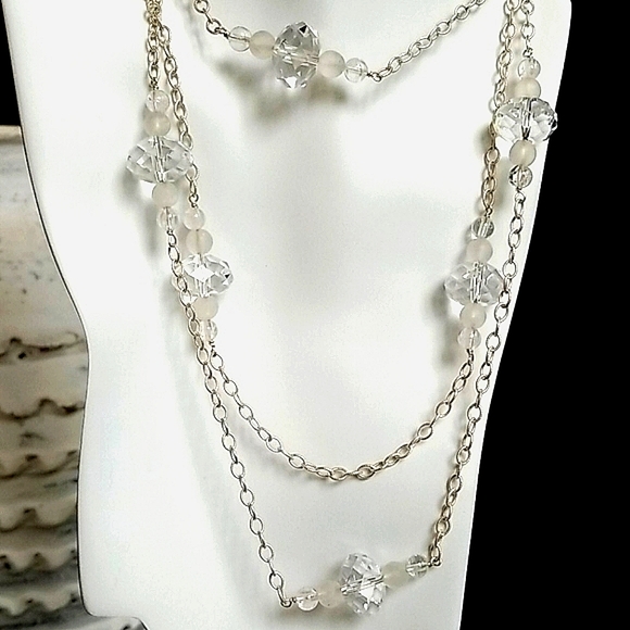 Vintage .925 Sterling Silver Faceted Crystal Long Beaded Necklace - Picture 8 of 16